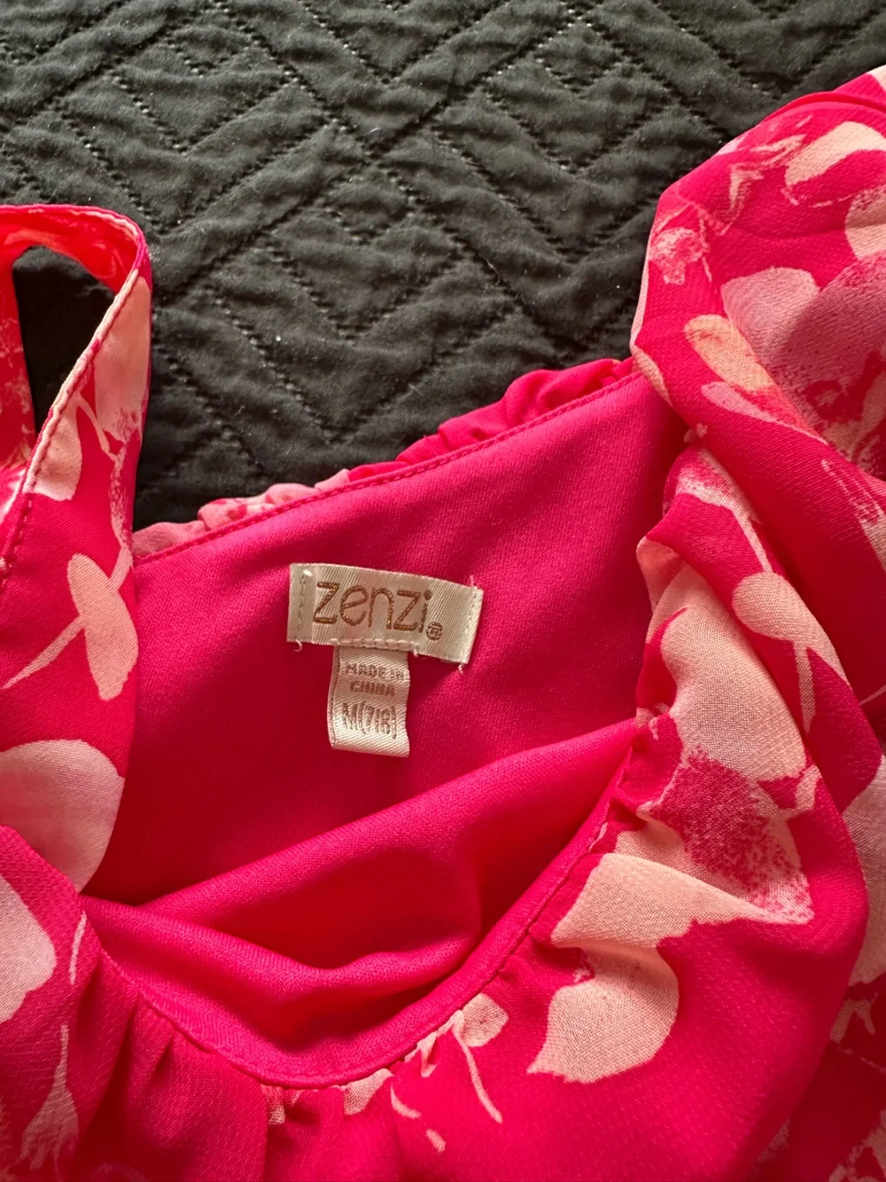 Zhenzi Hot Pink Floral One-Shoulder Tiered Dress